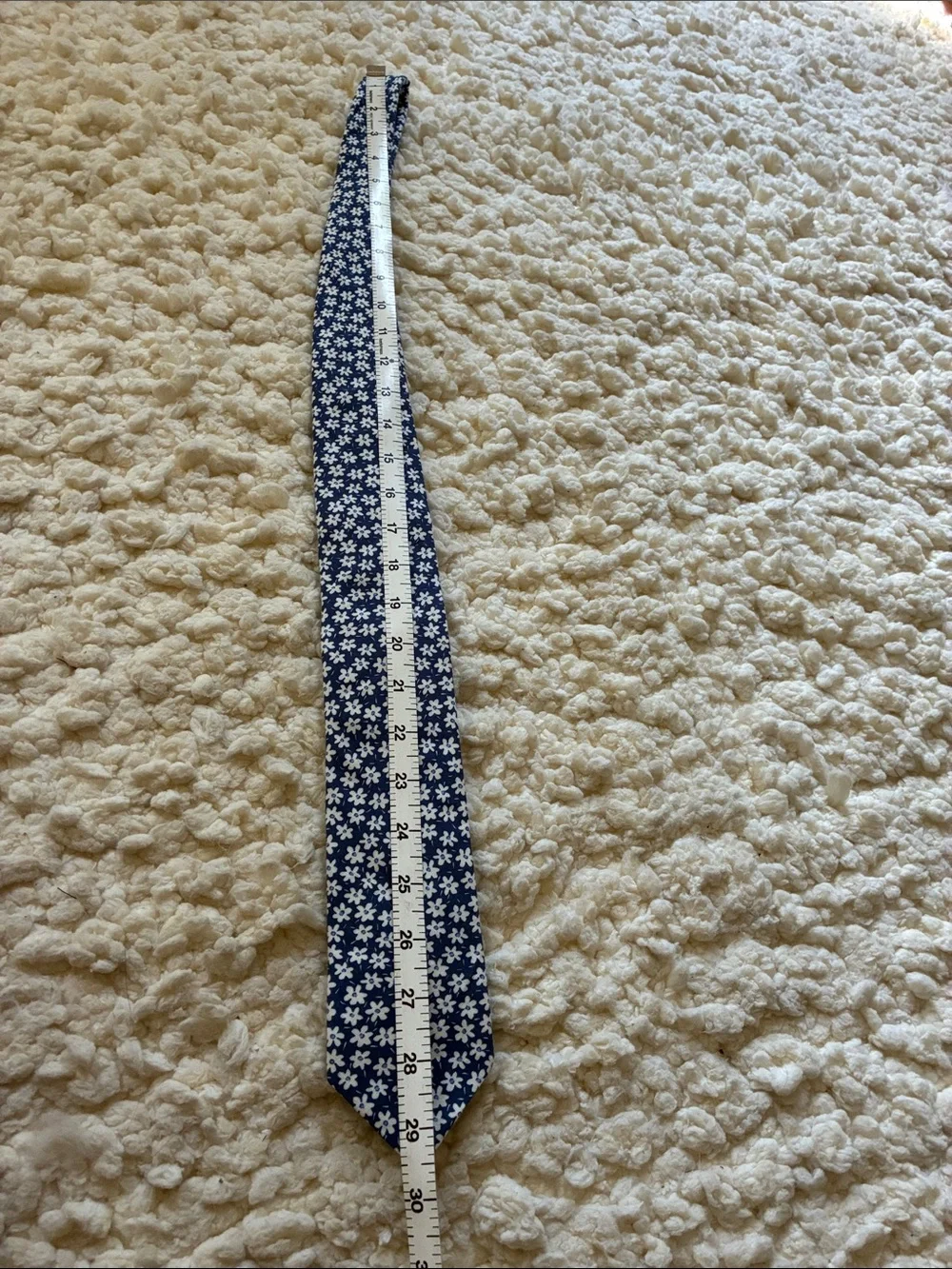 Navy Blue Floral Linen and Silk Tie - Men Accessories